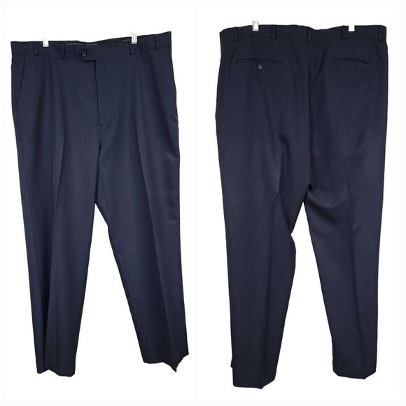 Stafford 42x32 Navy Blue Classic Fit Herringbone Twill Men's Dress Pants Uniform - Picture 2 of 10
